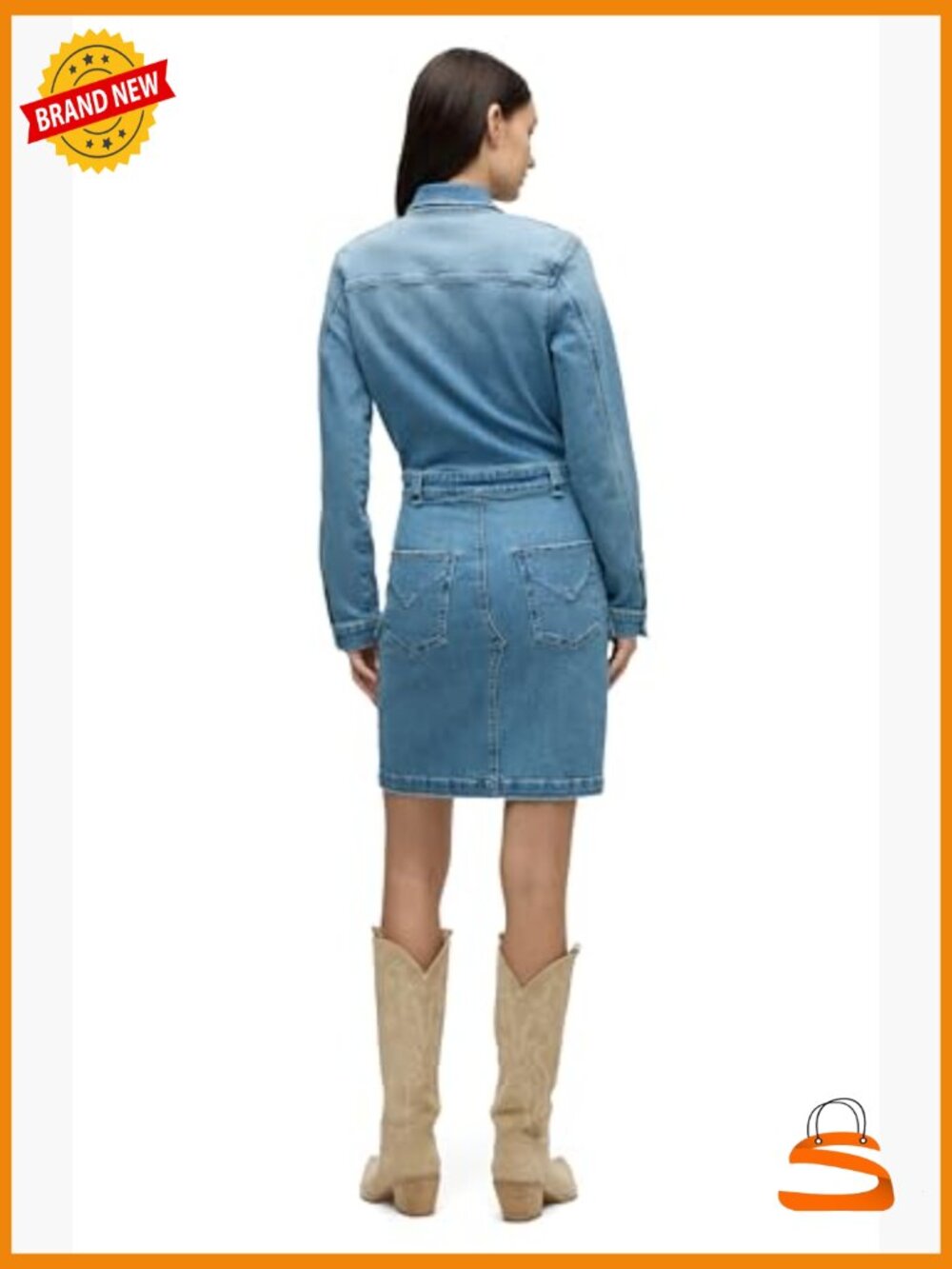 Long Sleeve Denim Dress with Cargo Pockets - Picture 3 of 6